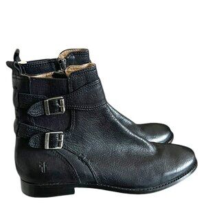 FRYE Anna Gore Leather Buckle Ankle Boot In Black Size 8